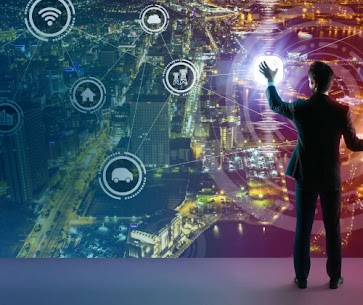 Image of Man Standing In Front of Digital Icons