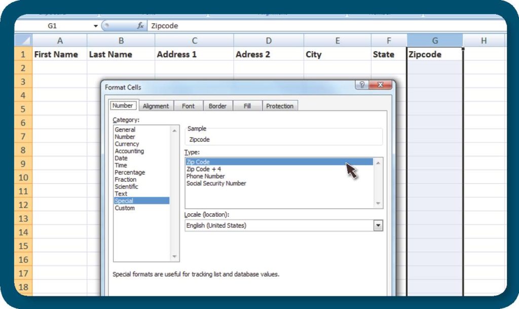 Correct formatting for zip codes when doing mailings