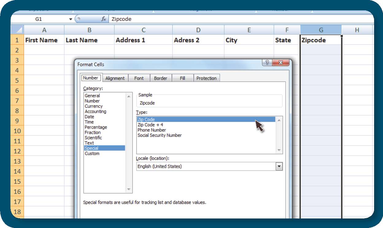 Correct formatting for zip codes when doing mailings